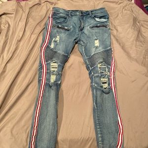 Biker jeans with stripes